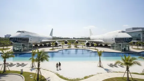В Малайзии превратили два Boeing 747 в отель с бассейном и пляжем